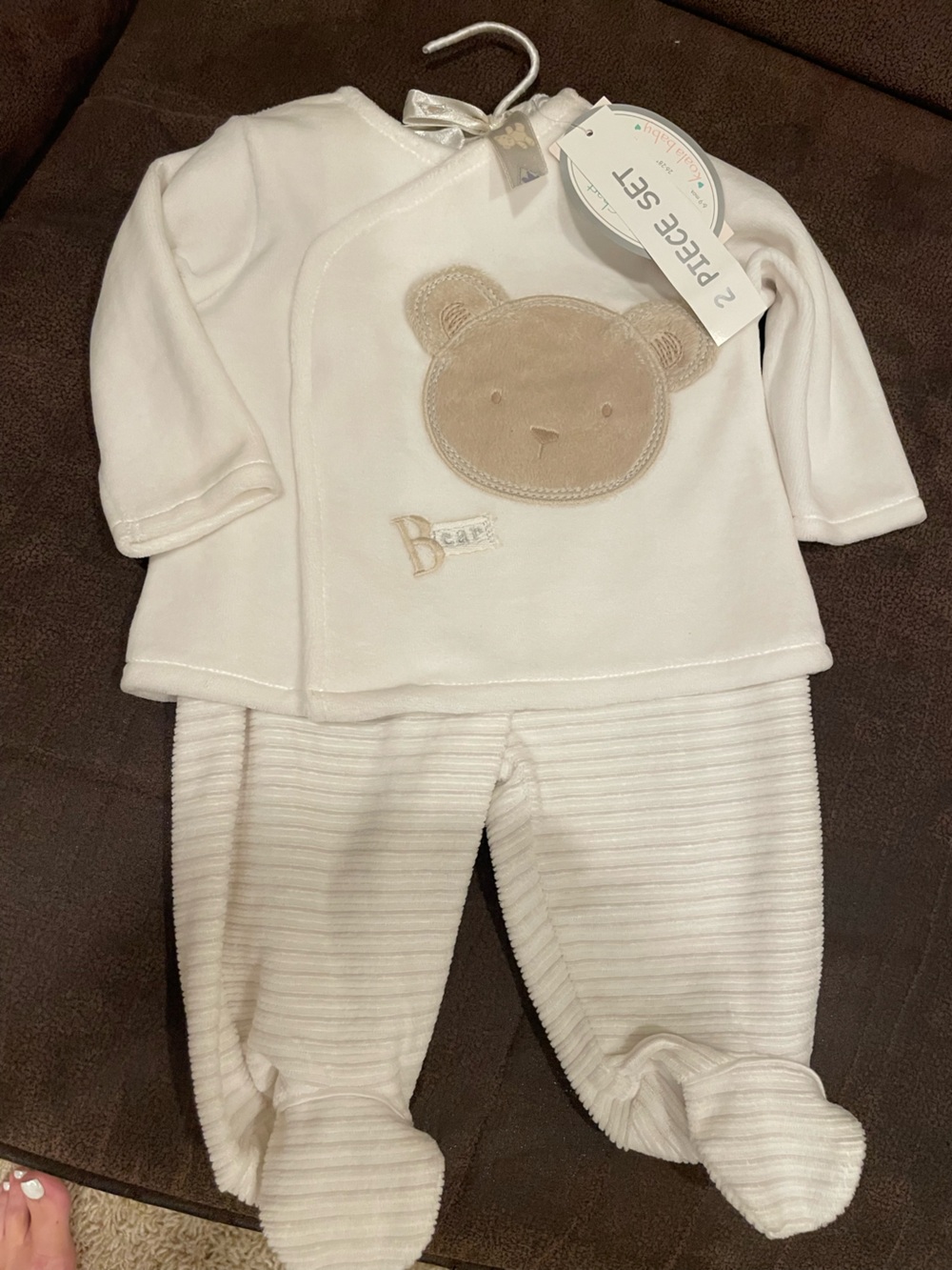 Cream Baby Bear Footed Pajama Set - 2 Piece plus matching hat